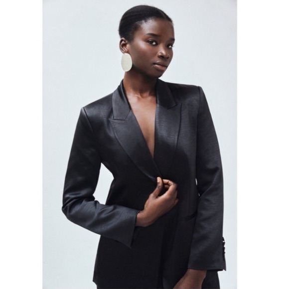 NWT Mayson The Label Relaxed Satin Blazer Black S Formal Holiday Party Classic - Picture 3 of 16